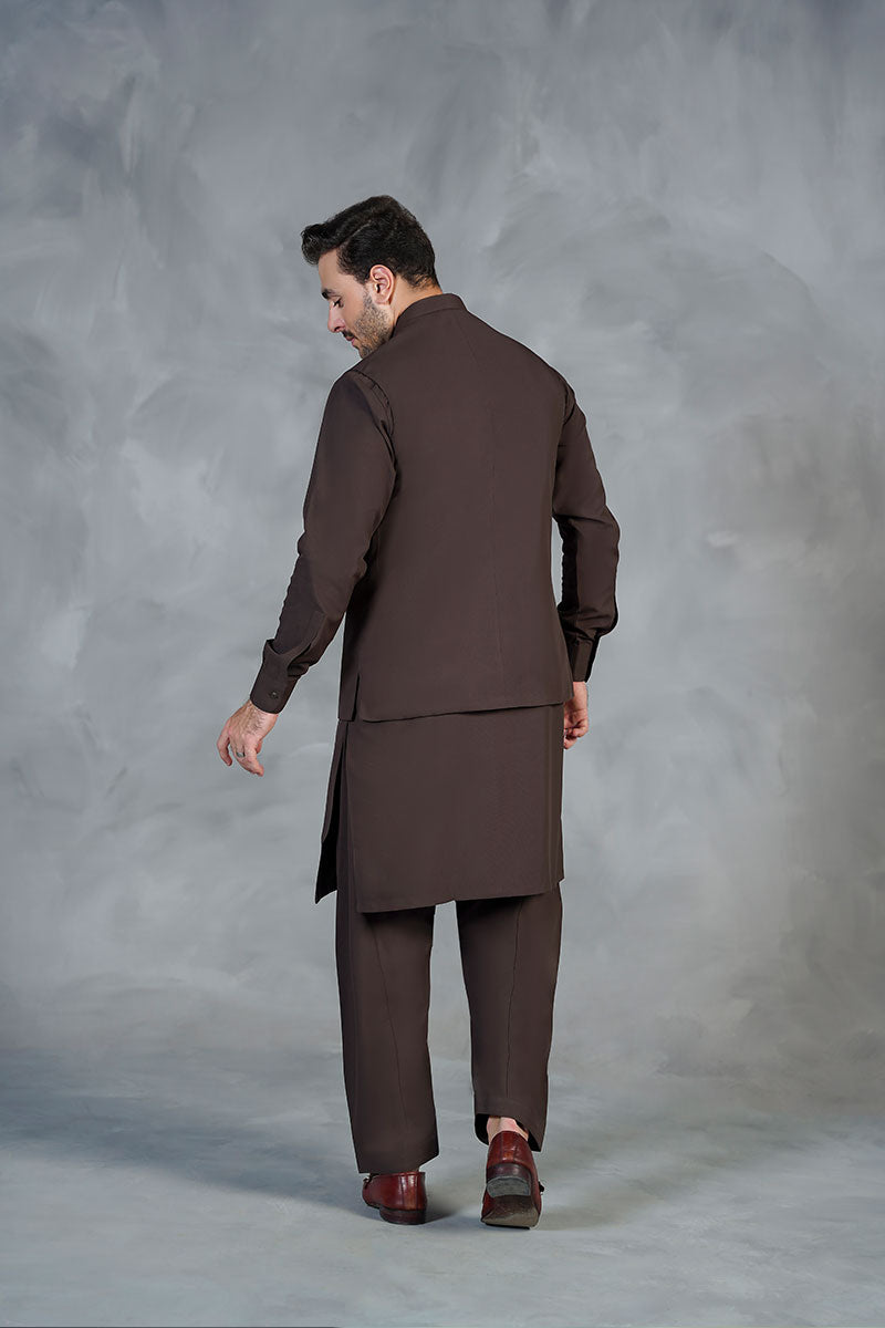 AGHAAZ BASIC WAIST COAT - DARK BROWN