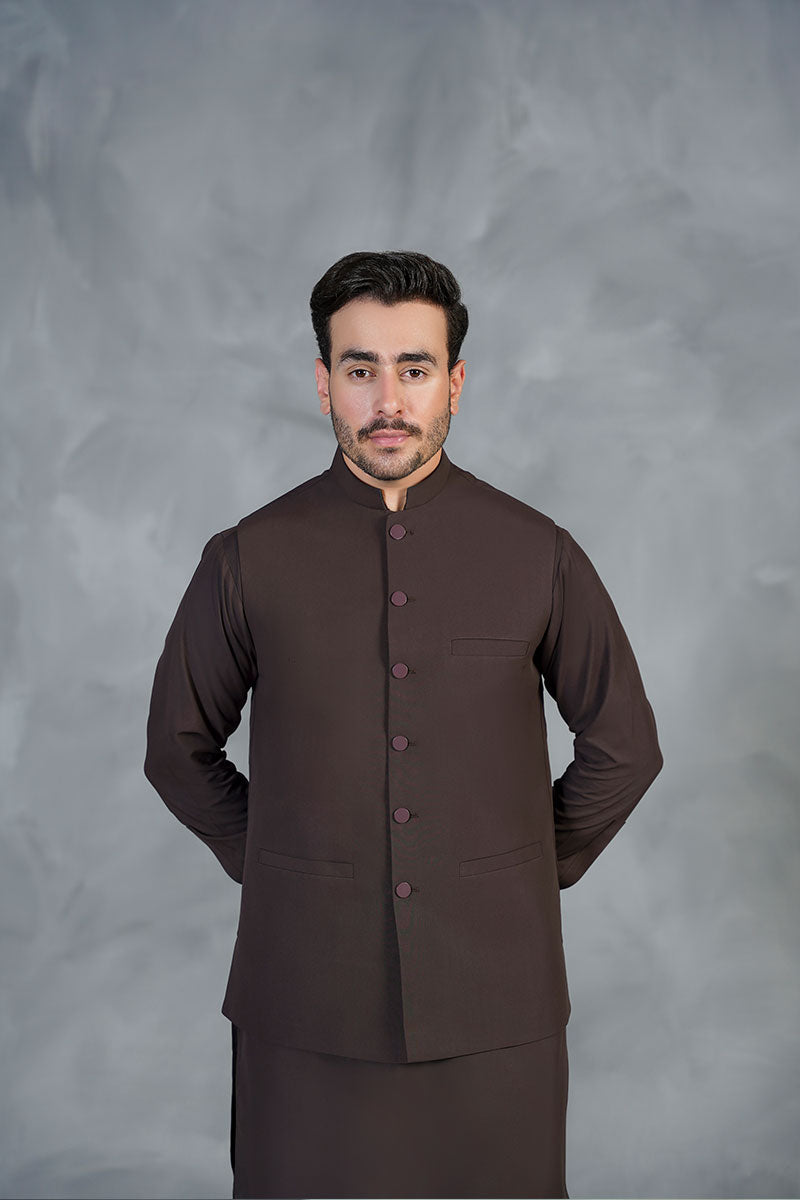AGHAAZ BASIC WAIST COAT - DARK BROWN