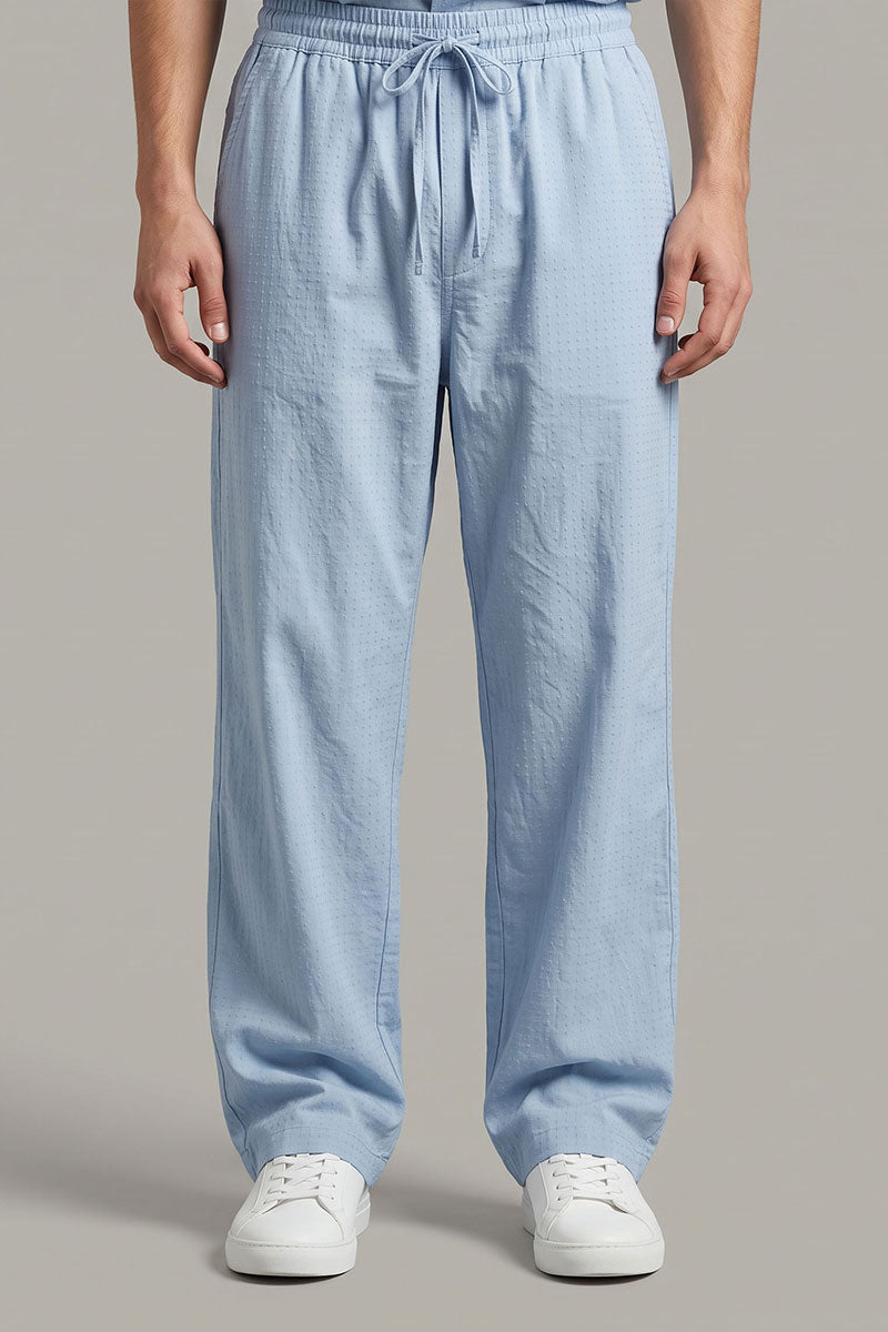 Fusion Men's Printed Cotton Trouser - Ice Blue