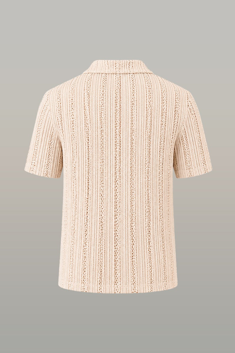 Zalmi Net Knitted Button Down Shirt - Cream
