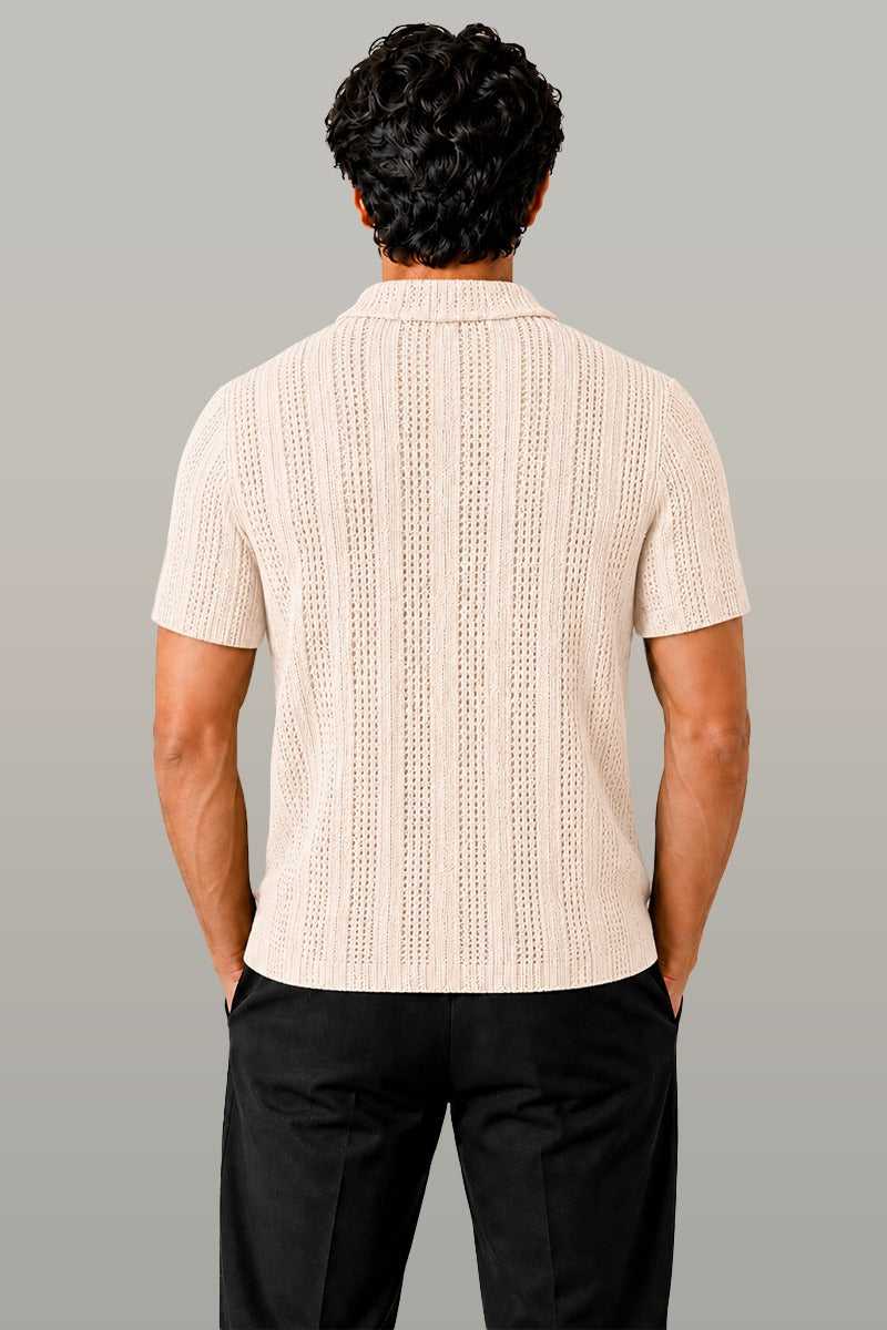 Zalmi Net Knitted Button Down Shirt - Cream