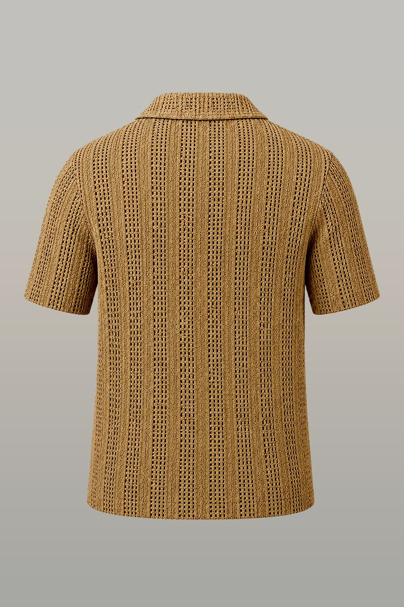 Zalmi Net Knitted Button Down Shirt - Biege