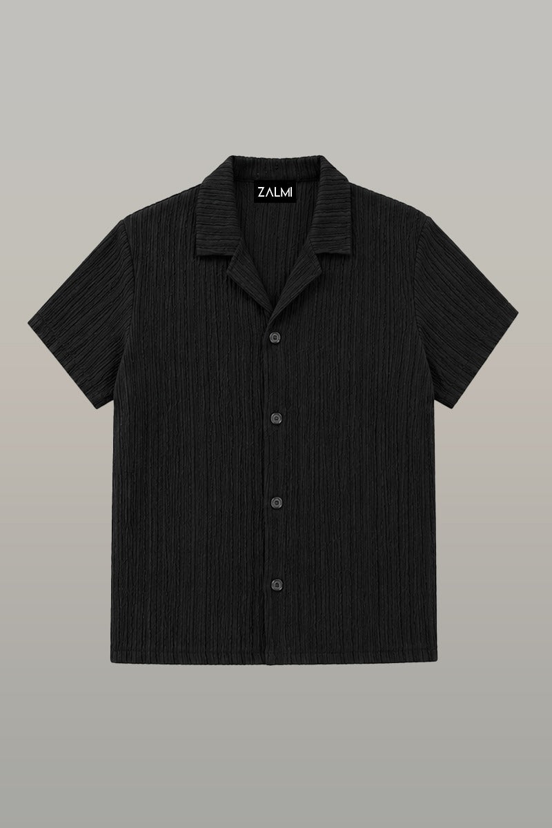 Zalmi Knitted Button Down Shirt - Black