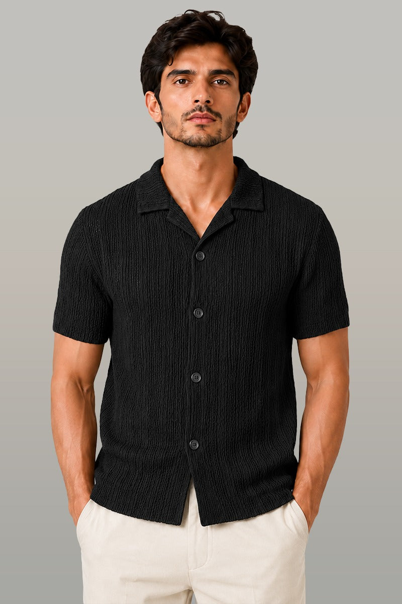 Zalmi Knitted Button Down Shirt - Black