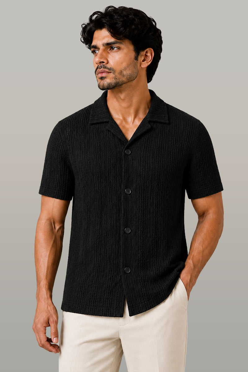 Zalmi Knitted Button Down Shirt - Black