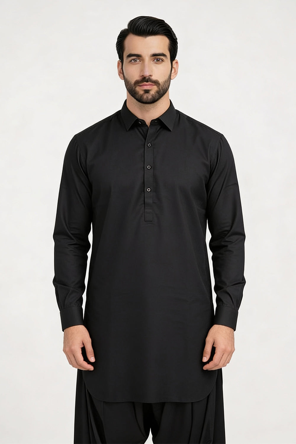 BB-001 Black Shalwar Kameez Linen - Collar