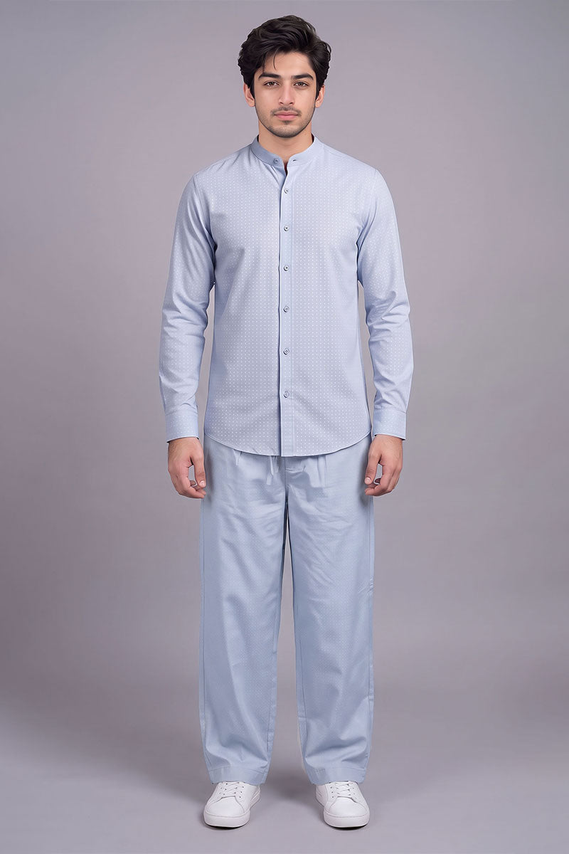 Fusion Men's Printed Cotton Trouser - Ice Blue