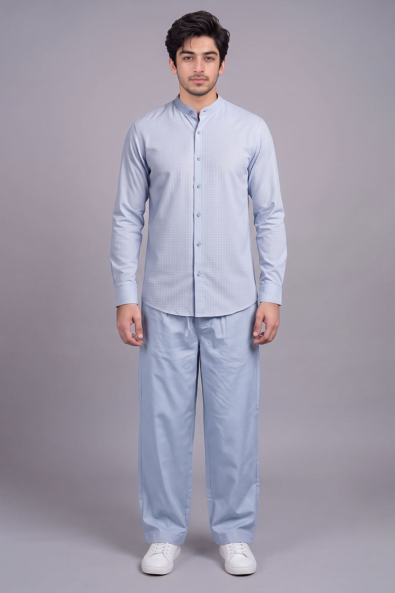Fusion Men's Printed Cotton Shirt - Ice Blue