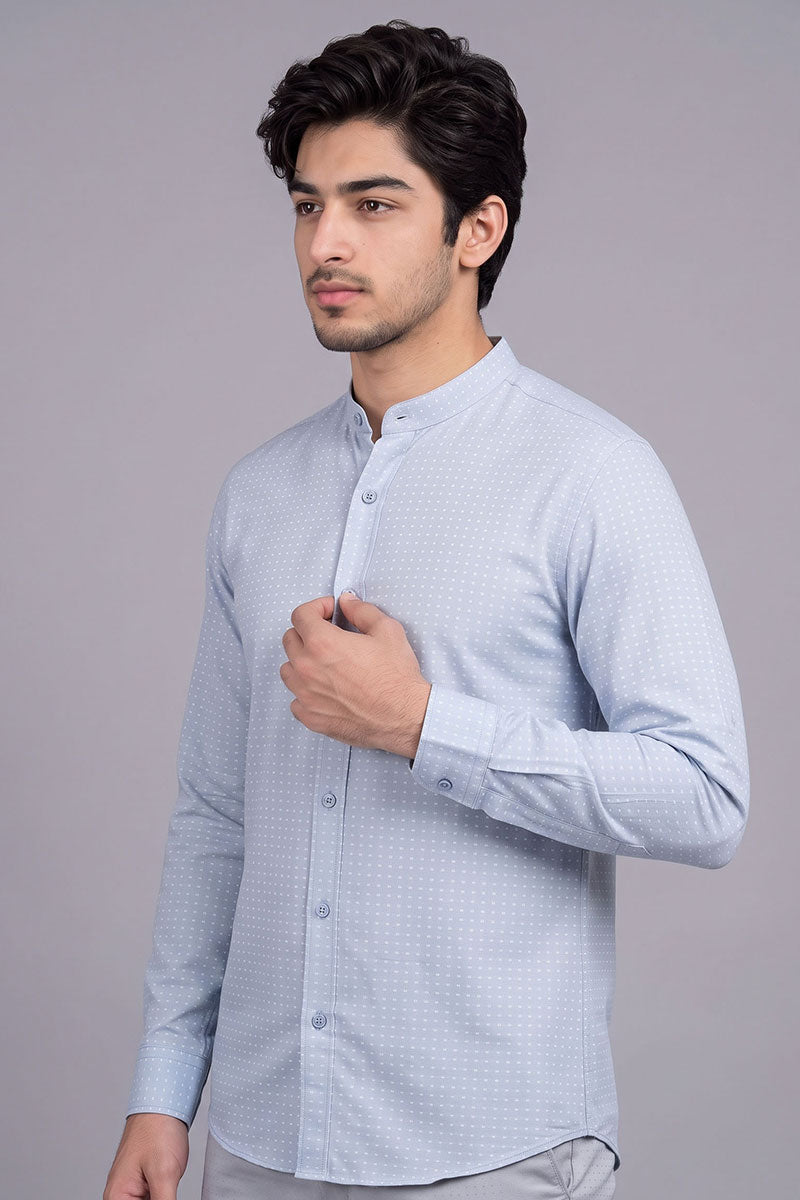 Fusion Men's Printed Cotton Shirt - Ice Blue