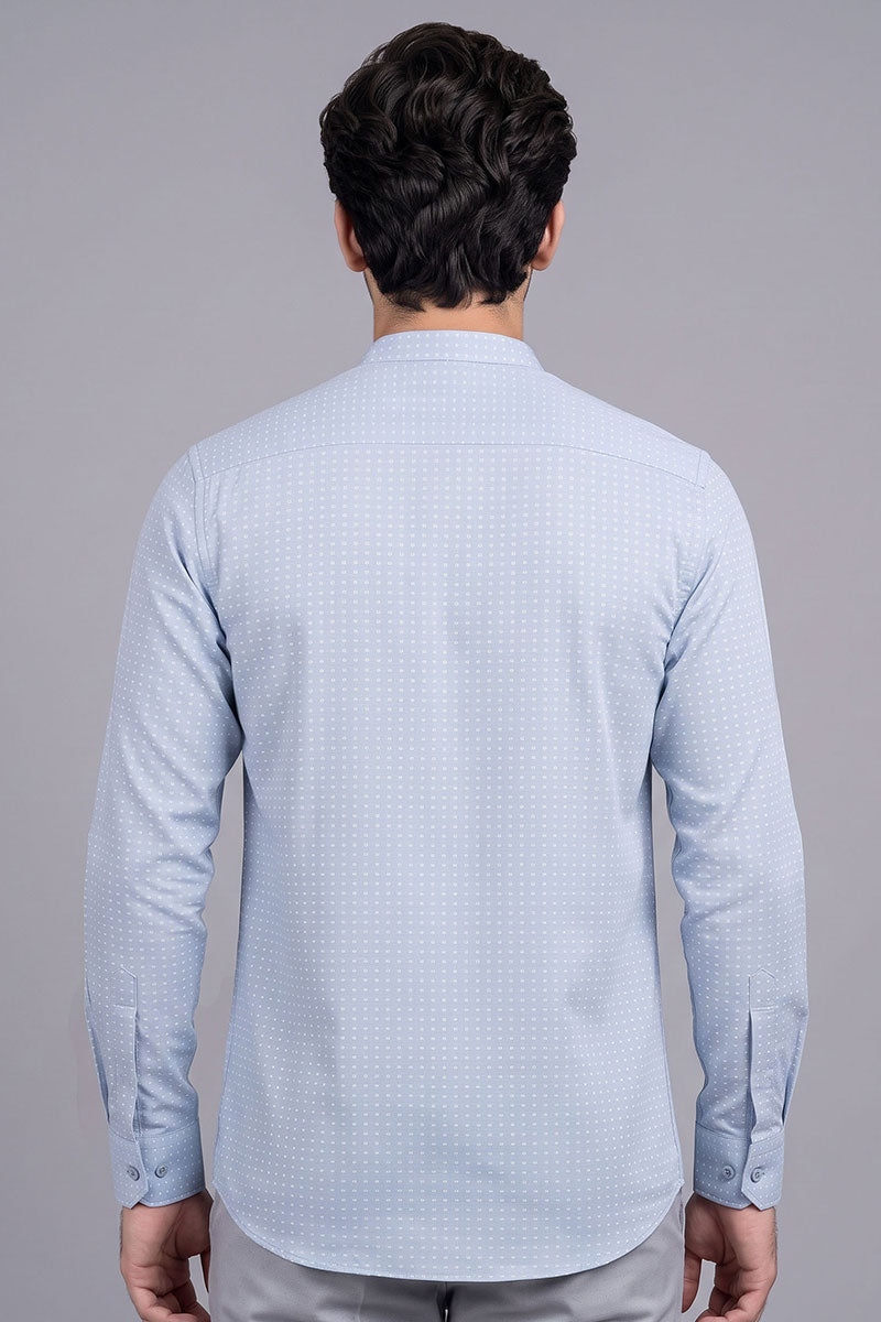 Fusion Men's Printed Cotton Shirt - Ice Blue