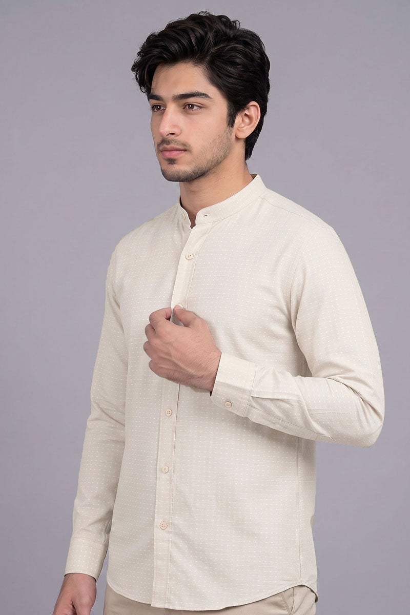 Fusion Men's Printed Cotton Shirt - Beige