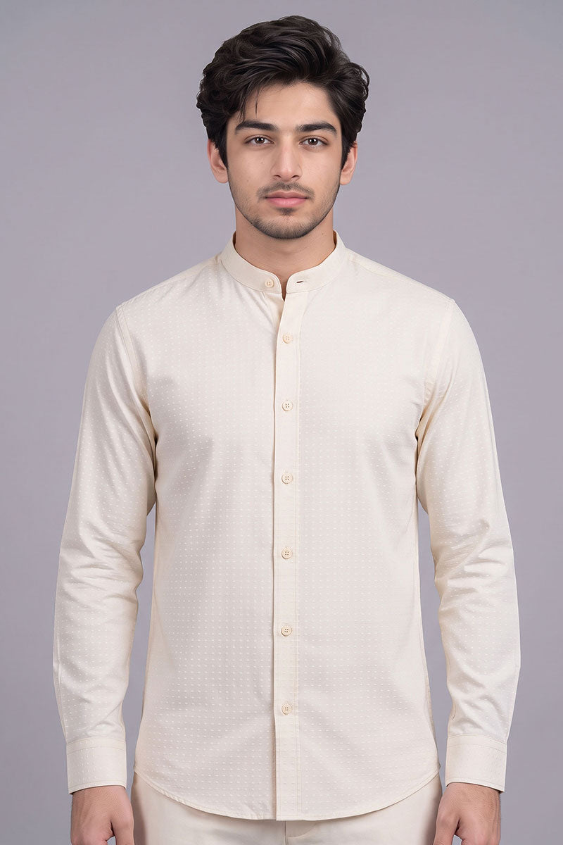Fusion Men's Printed Cotton Shirt - Beige