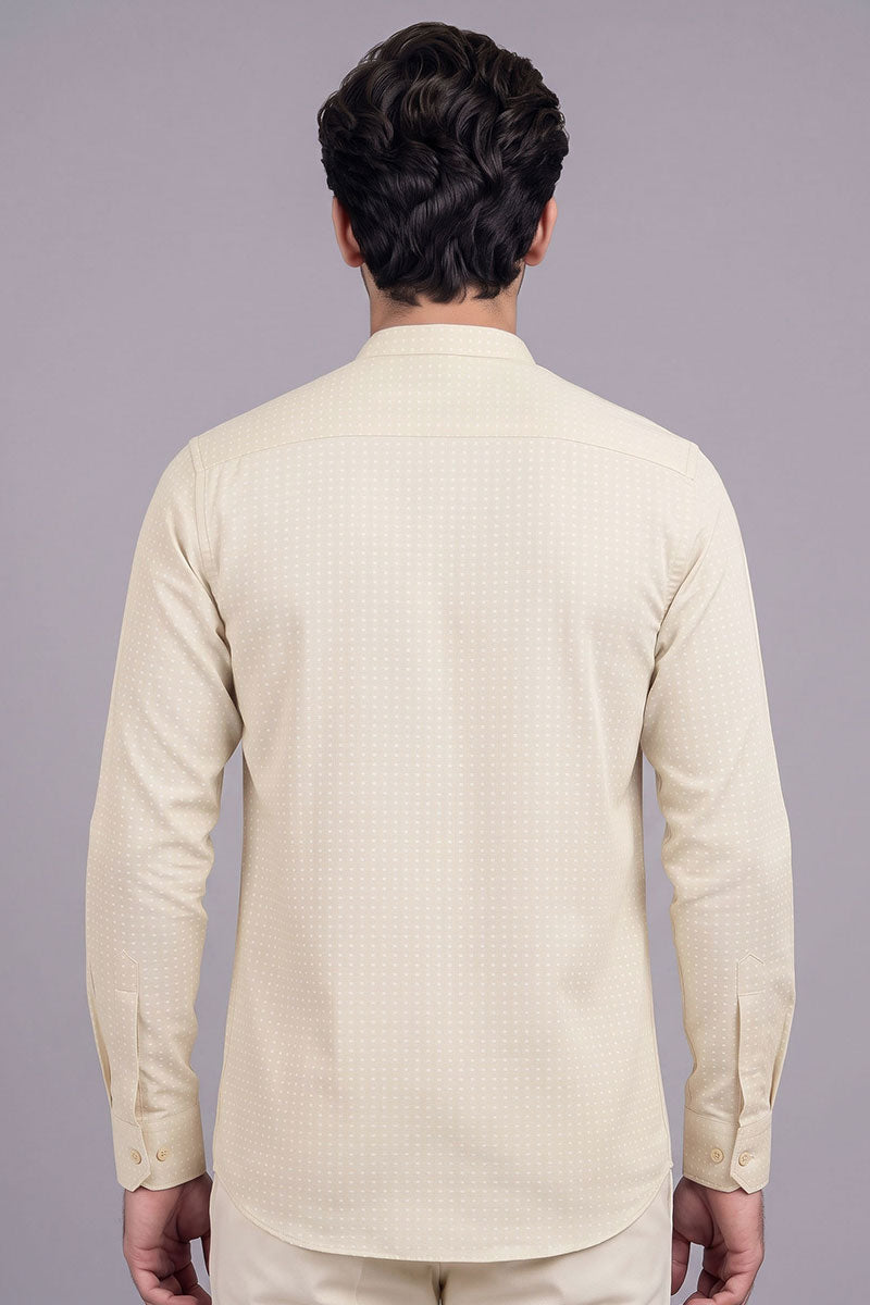 Fusion Men's Printed Cotton Shirt - Beige