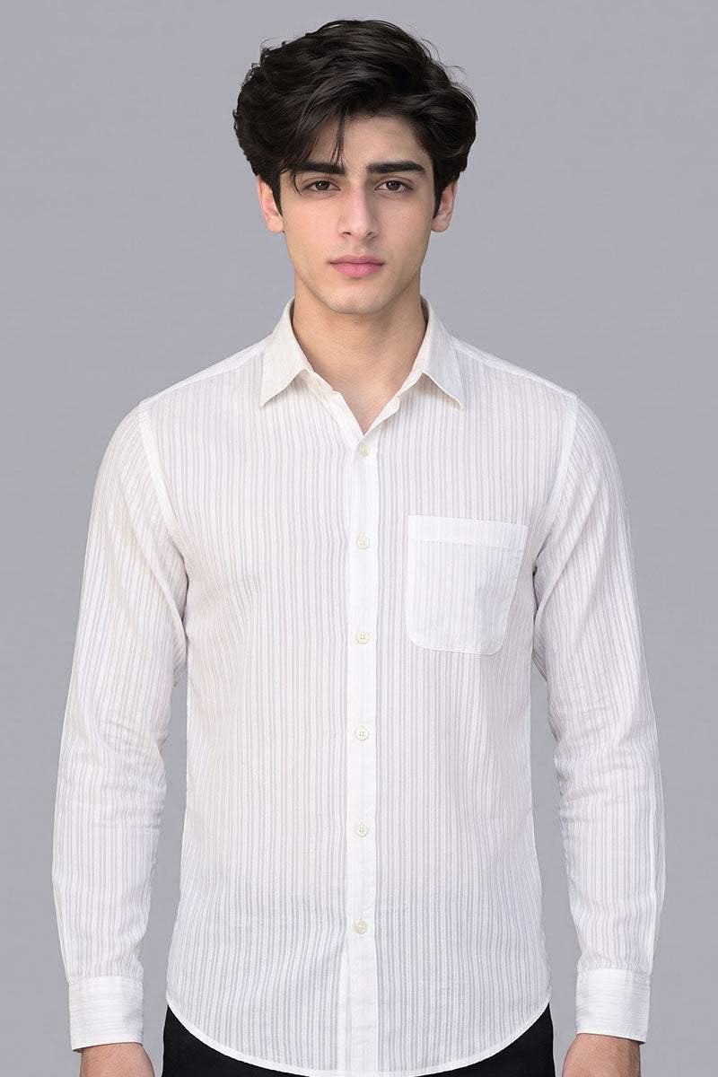 Fusion Men's Textured Casual Shirt - White