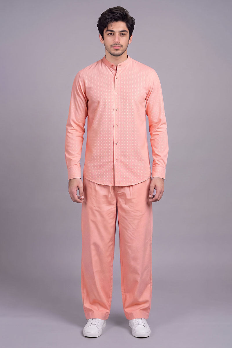 Fusion Men's Printed Cotton Shirt - Peach