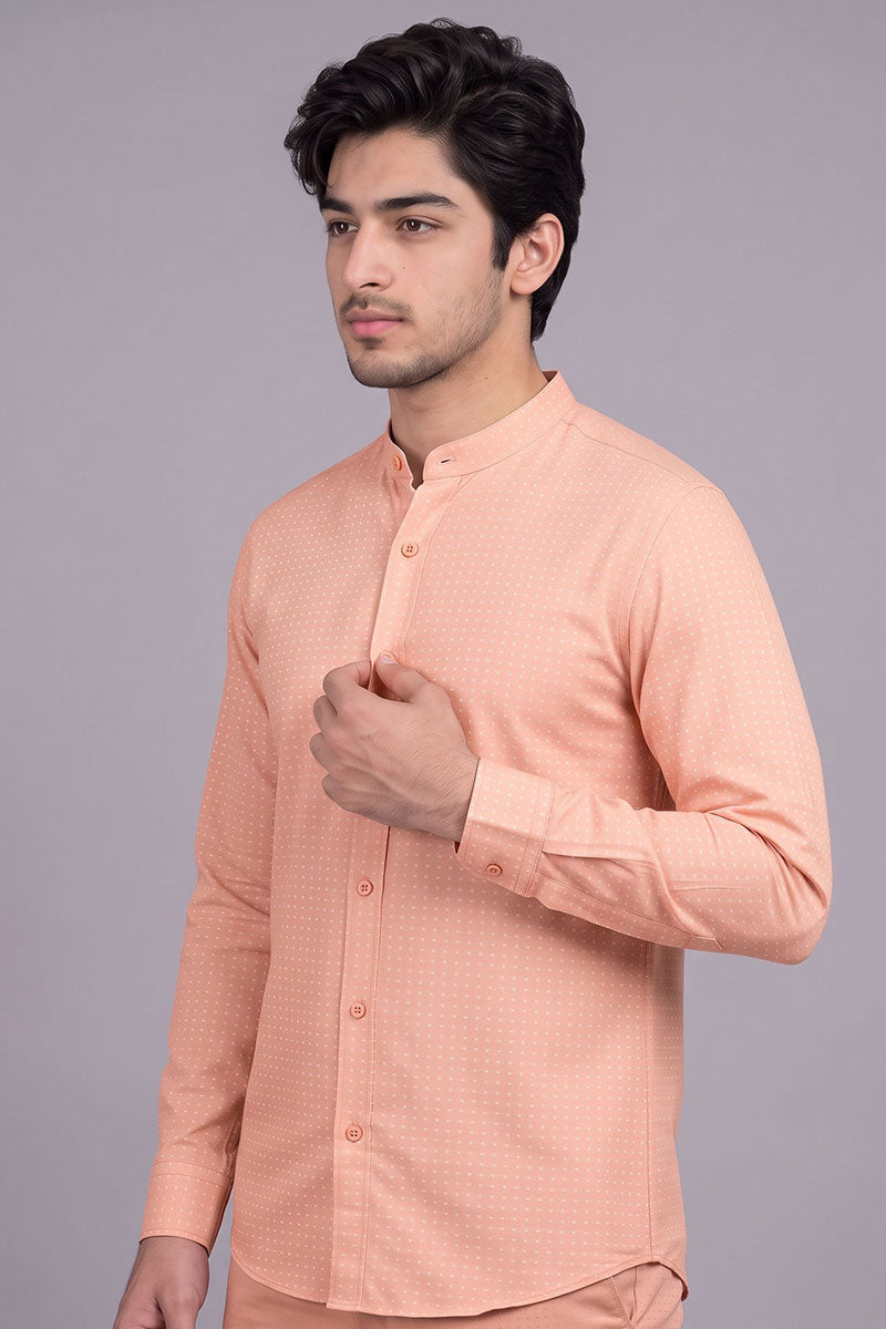 Fusion Men's Printed Cotton Shirt - Peach