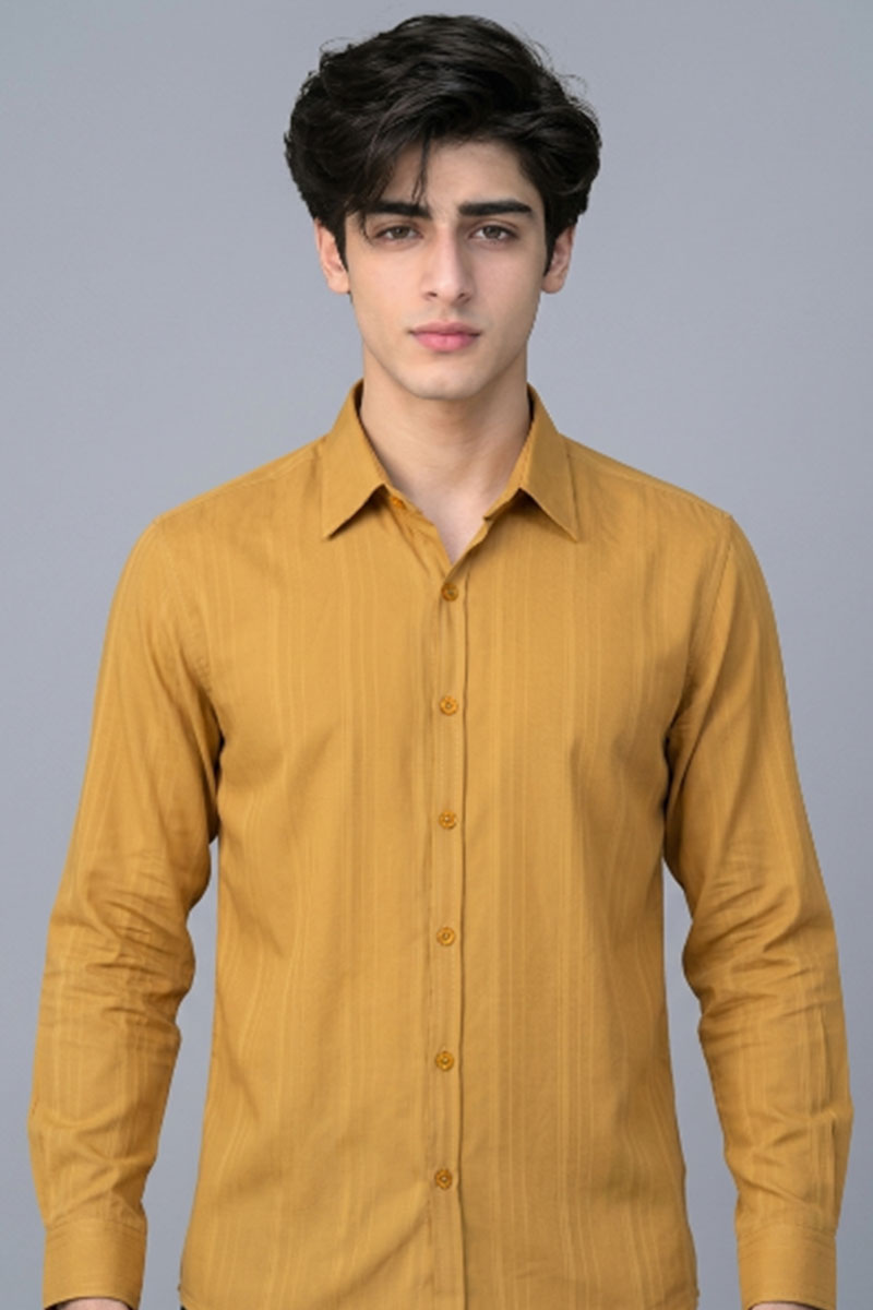Fusion Men's Casual Textured Shirt - Mustard