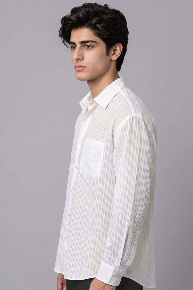 Fusion Men's Textured Casual Shirt - White