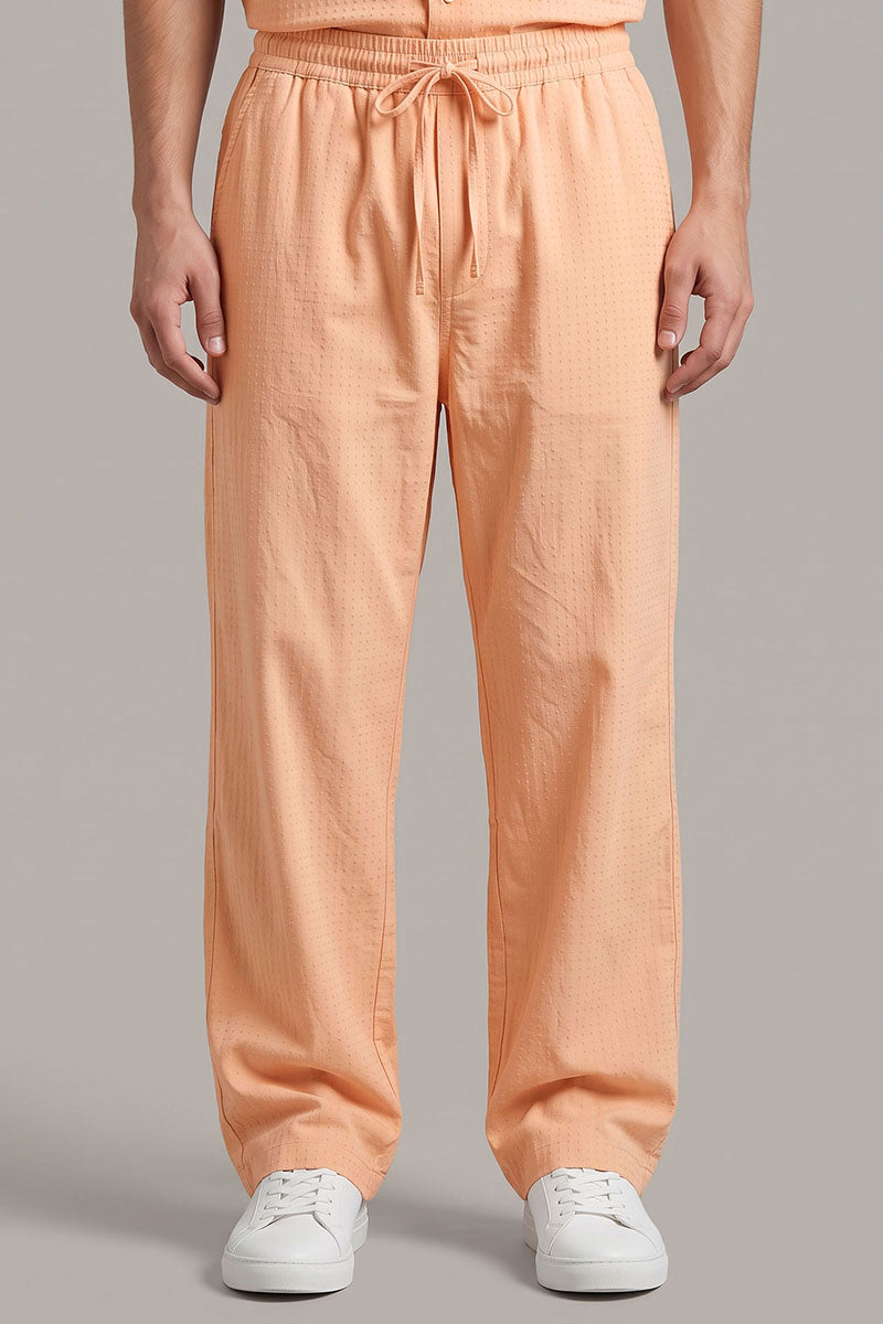 Fusion Men's Printed Cotton Trouser- Peach