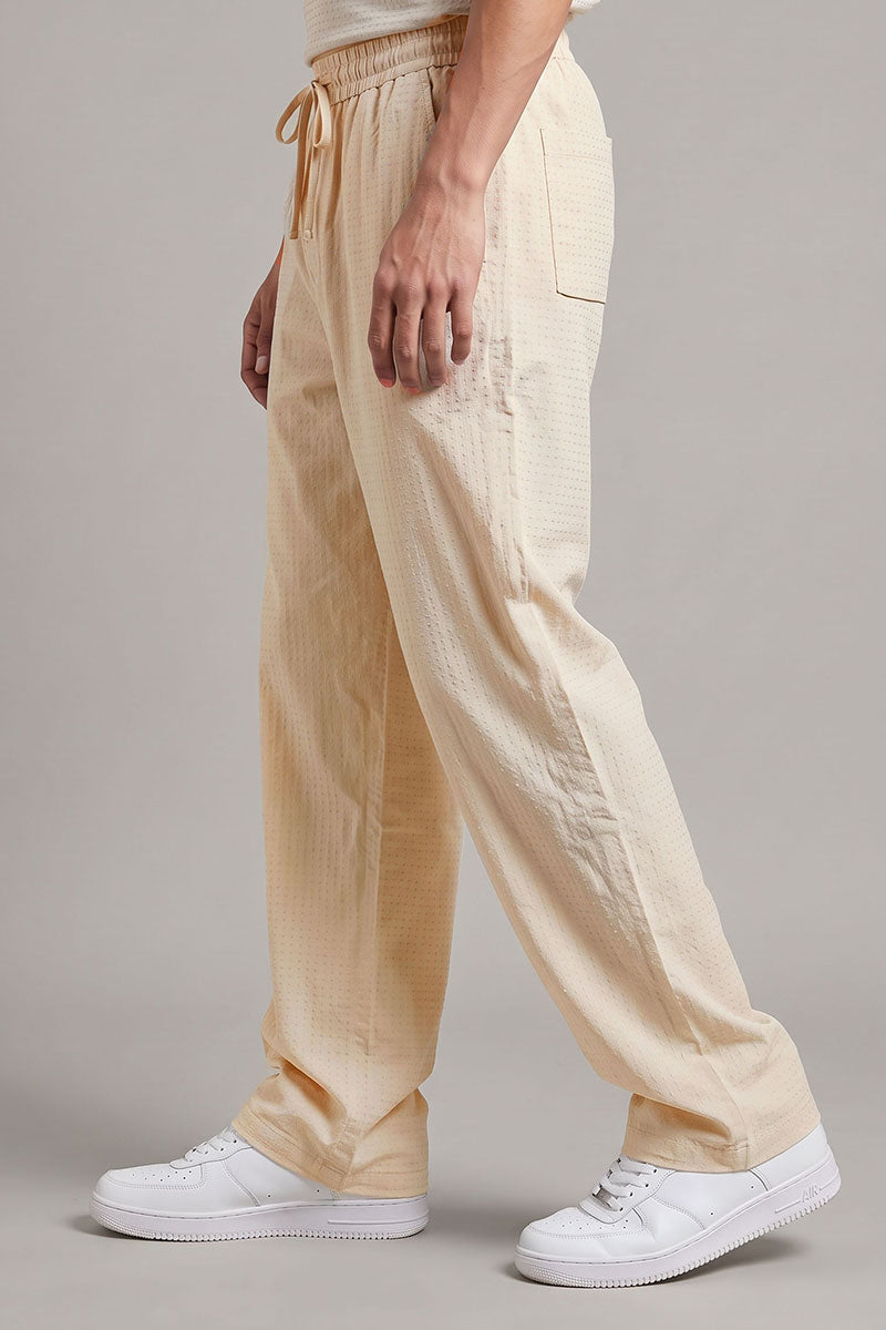 Fusion Men's Printed Cotton Trouser - Beige